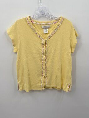 Vintage 90s 2000s Earth Angels Ruffle Trim Button Cardigan Top M Yellow Cottage